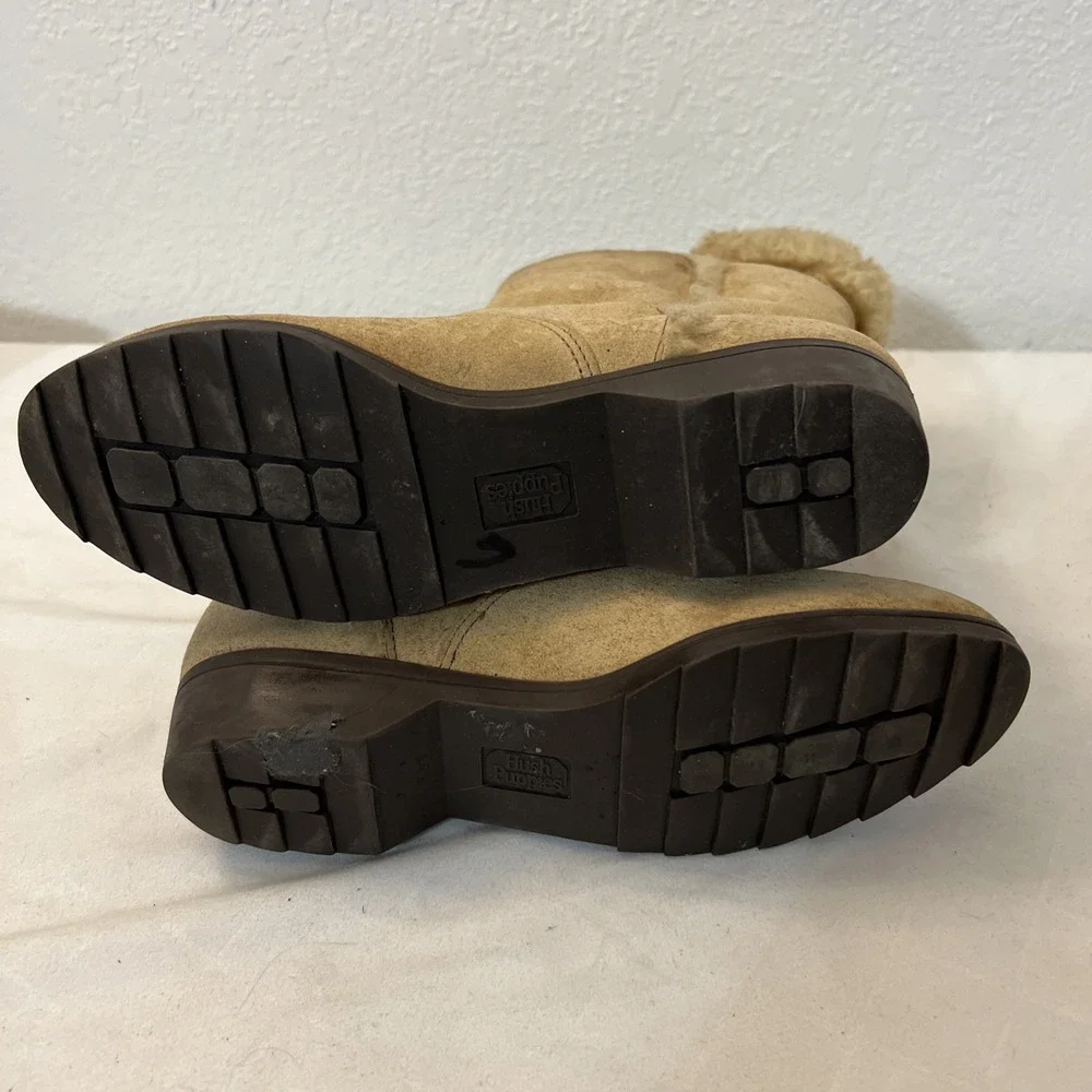 Hush Puppies Snow Boots Womens‎ 6M Sand Sheepskin Suede 75198 Mid Calf Pull On